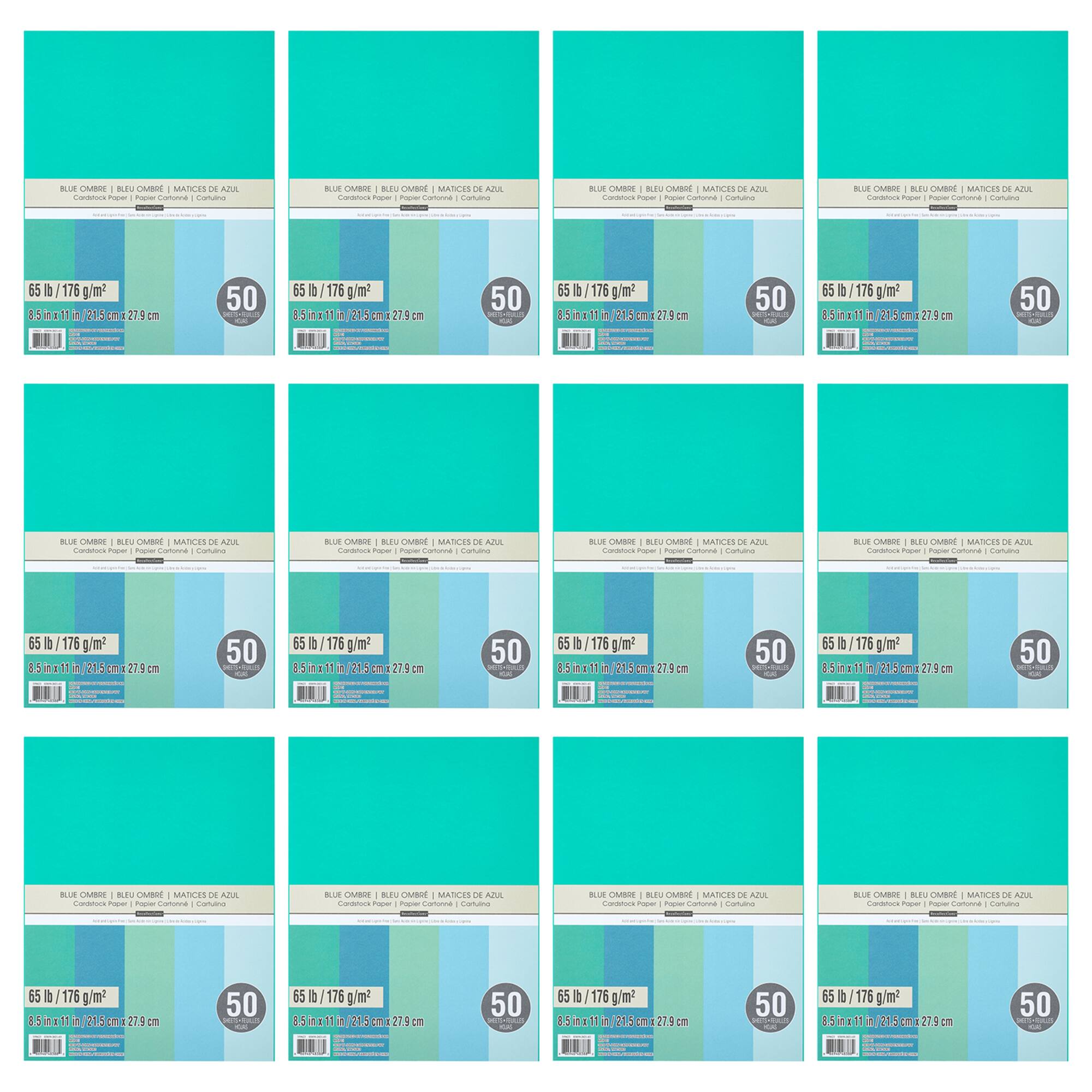 12 Packs: 50 ct. (600 total) Blue Ombre 8.5" x 11" Cardstock Paper by Recollections®